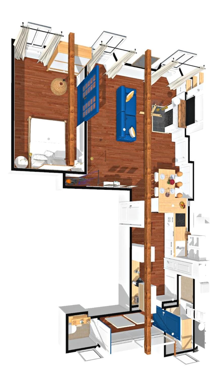 Property building, Living room, Floor plan, Bedroom