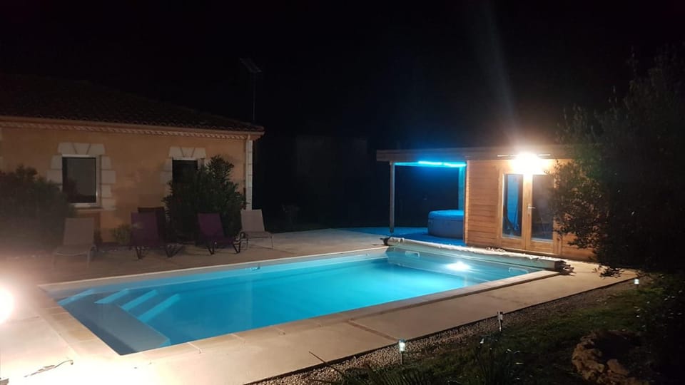 Night, Pool view, Swimming pool