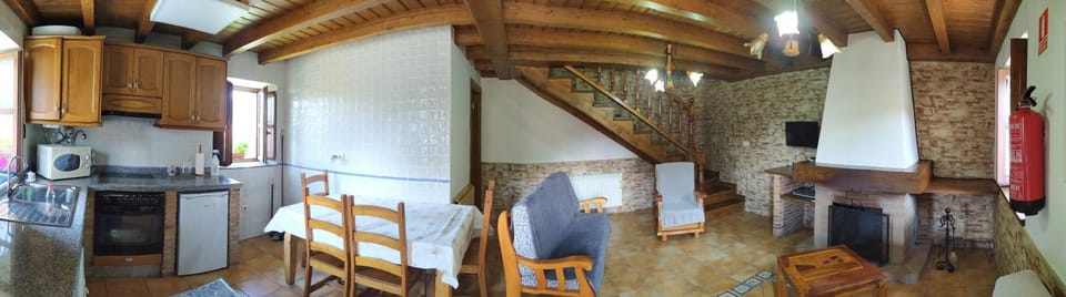 Kitchen or kitchenette, Living room, Seating area, Dining area, fireplace, flat iron, pet friendly, stove