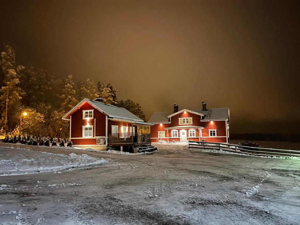 Property building, Night, Winter