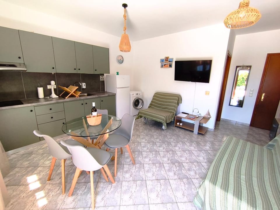 TV and multimedia, Kitchen or kitchenette, Living room, Photo of the whole room, Seating area, Dining area