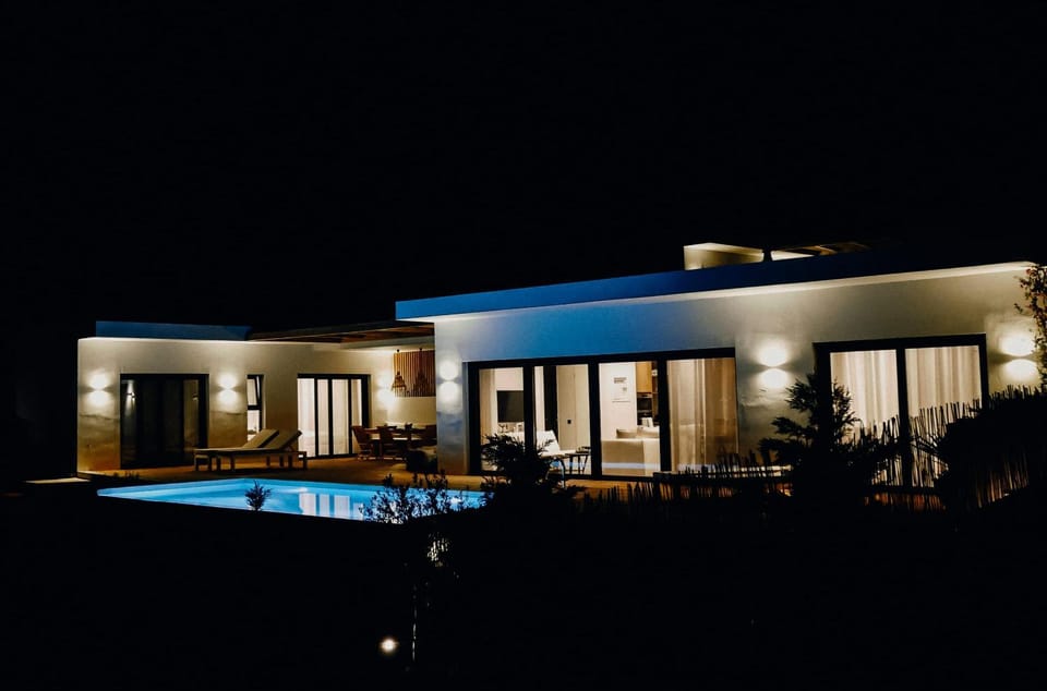 Property building, Night, Swimming pool