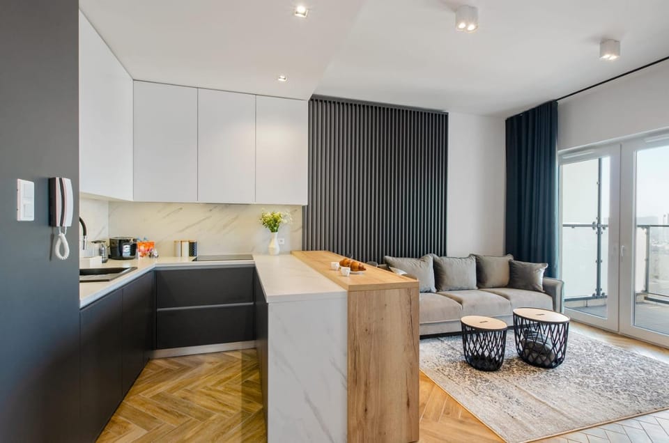 Kitchen or kitchenette, Living room, Seating area