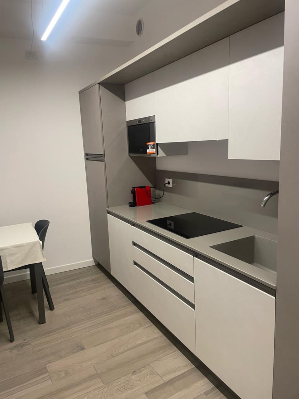 Kitchen or kitchenette, stove