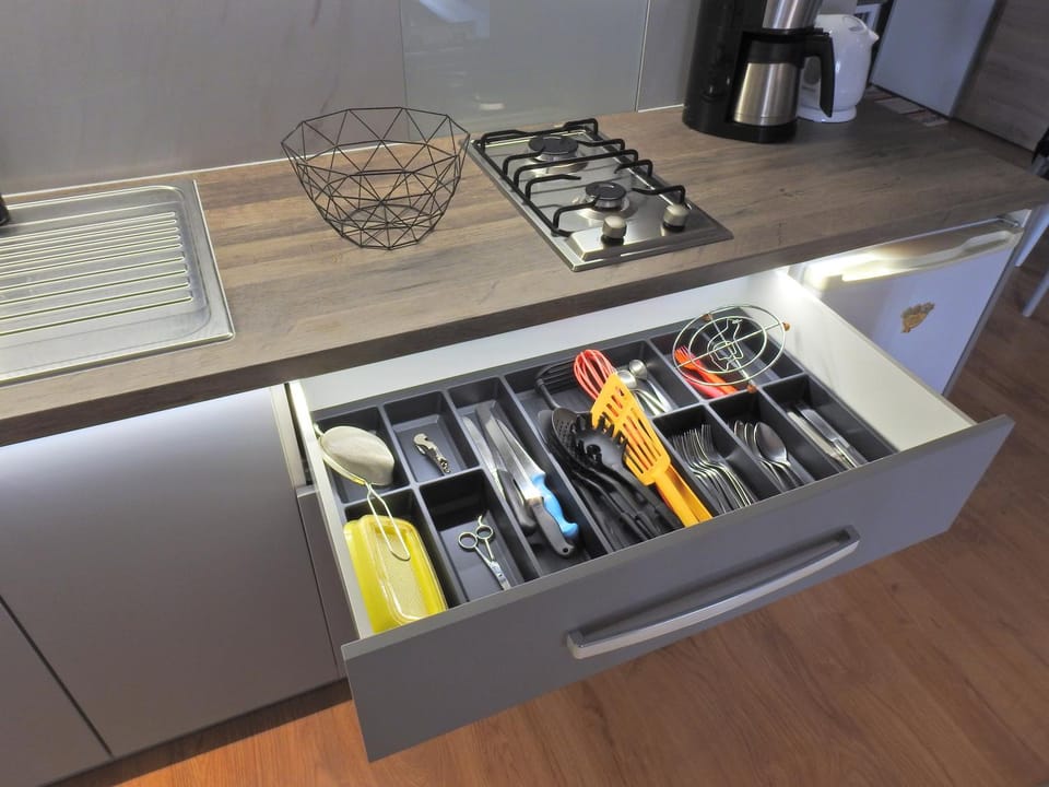 Kitchen or kitchenette, stove
