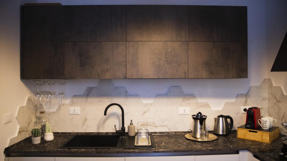 Kitchen or kitchenette, stove