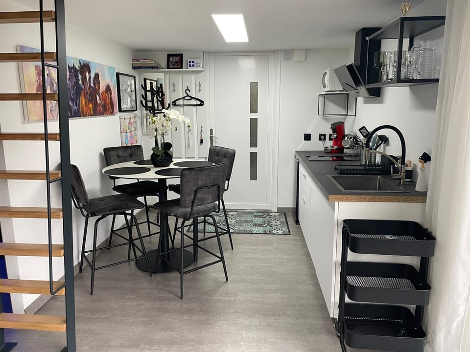 Kitchen or kitchenette, Dining area, stove