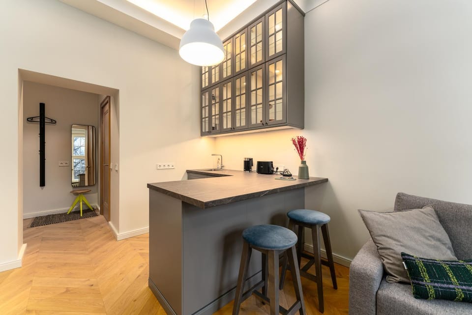 Kitchen or kitchenette, Living room, Decorative detail, Seating area, Bedroom, hair dresser