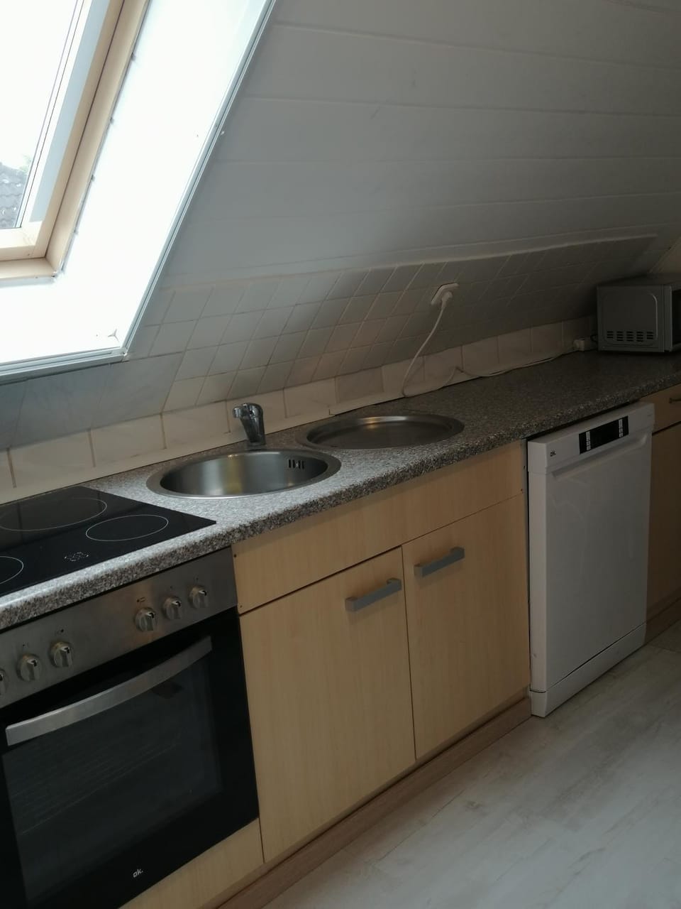 Kitchen or kitchenette, dishwasher, stove