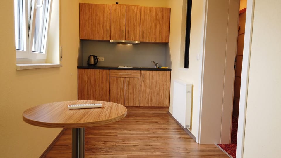 Kitchen or kitchenette, minibar, stove