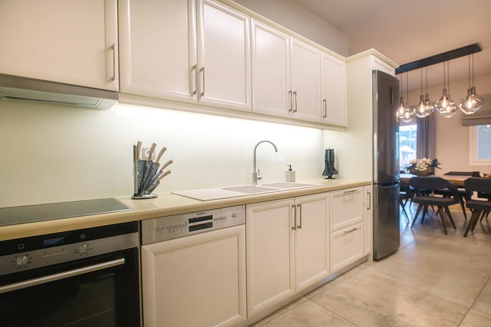 Kitchen or kitchenette, dishwasher, oven, stove