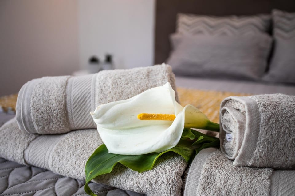 Bed, Photo of the whole room, Decorative detail, Bedroom, towels