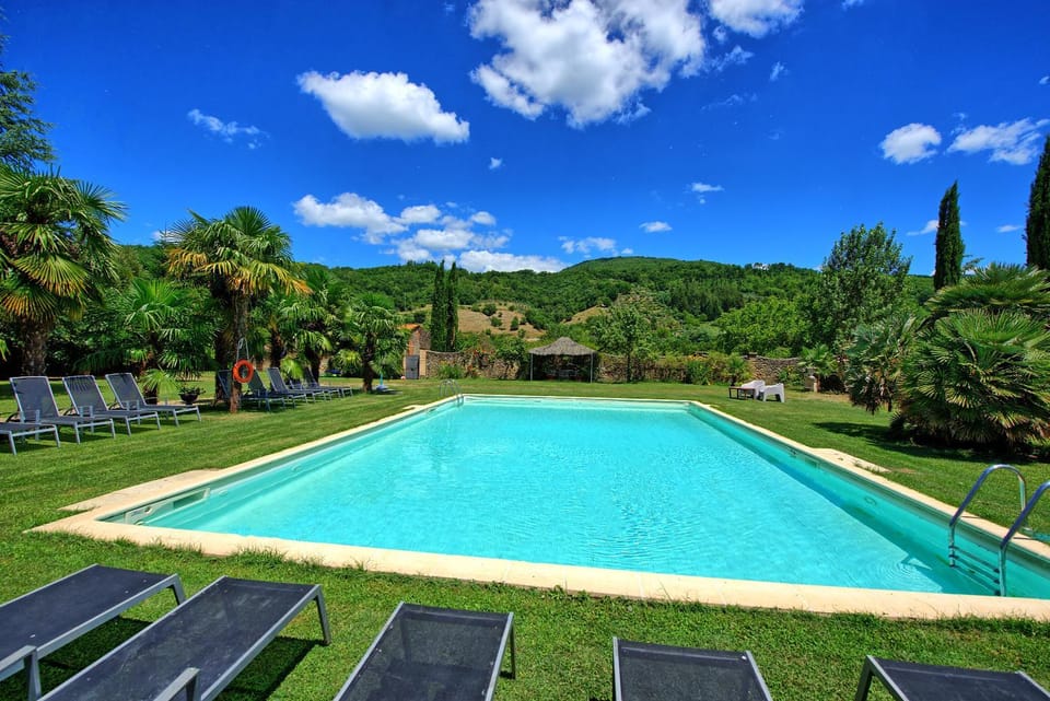 Natural landscape, Garden, Garden view, Pool view, Swimming pool, sunbed
