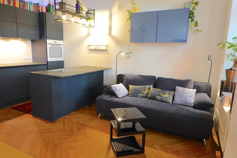 Kitchen or kitchenette, Living room, Seating area, Dining area, stove