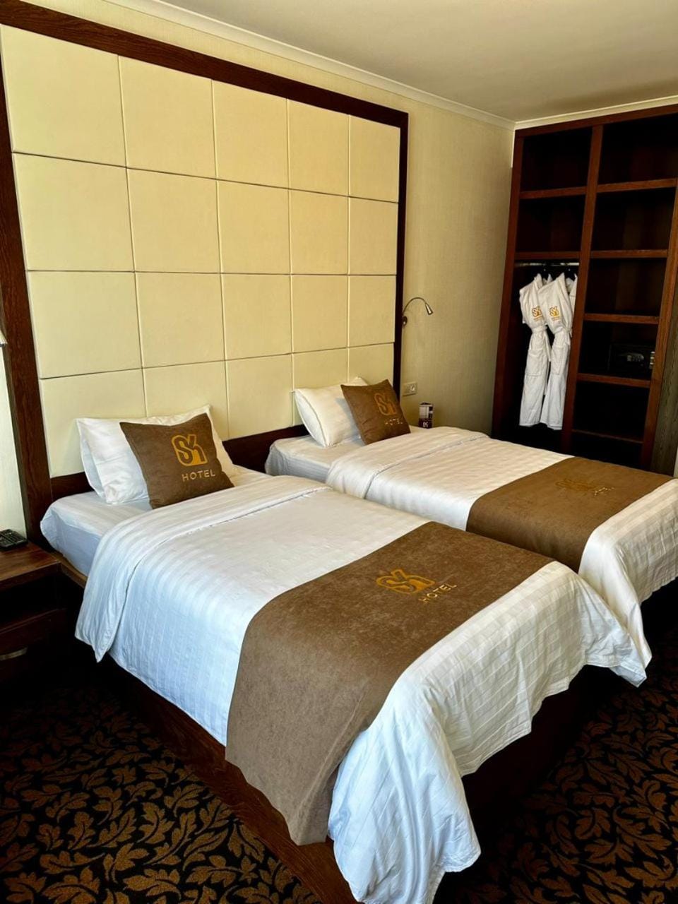 Bed, wardrobe