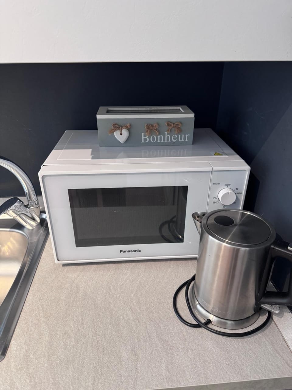 Kitchen or kitchenette, microwave