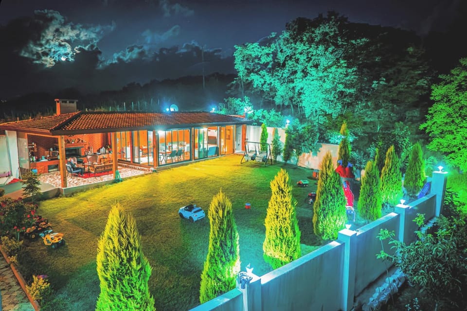 Property building, Night, Natural landscape, Garden, Garden view, Swimming pool