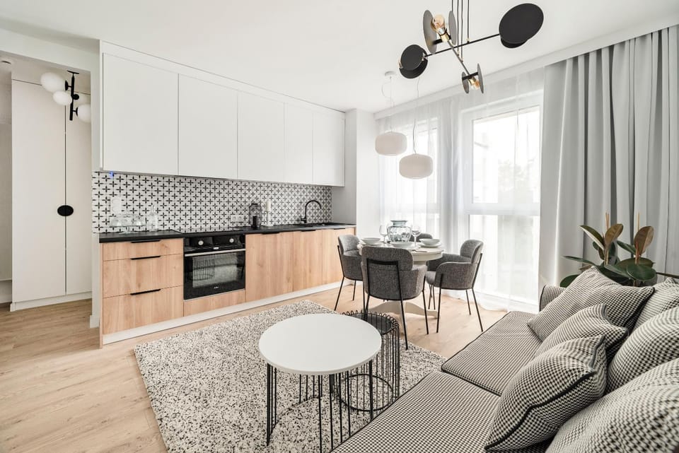 Kitchen or kitchenette, Living room, Seating area, stove