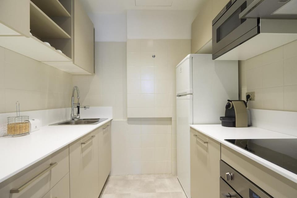 Kitchen or kitchenette, stove