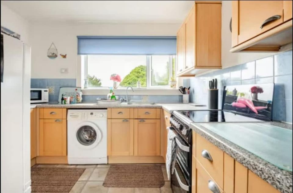 Kitchen or kitchenette, oven, stove, toaster, washing machine