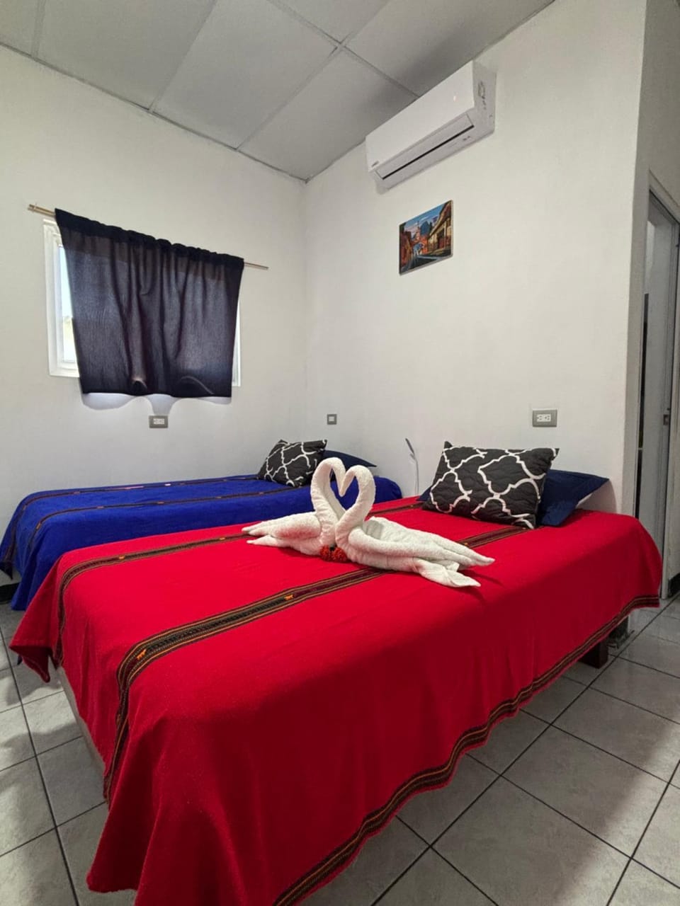 Bed, Photo of the whole room, Bedroom, towels, air conditioner