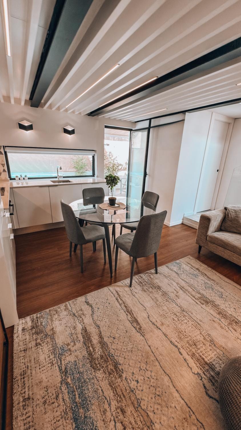 Kitchen or kitchenette, Living room, Decorative detail, Seating area, Dining area, dishwasher, washing machine, air conditioner