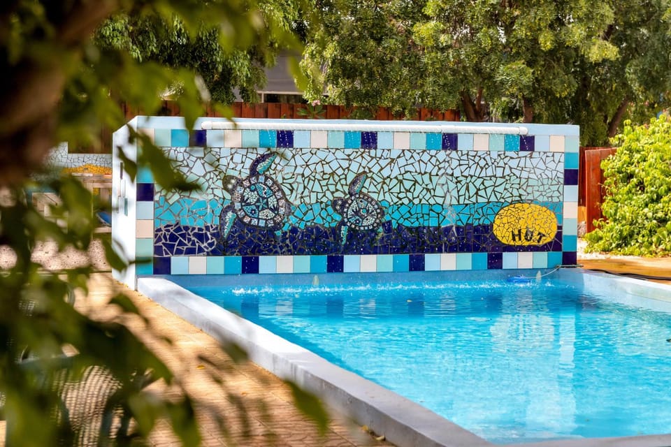 Swimming pool, sunbed