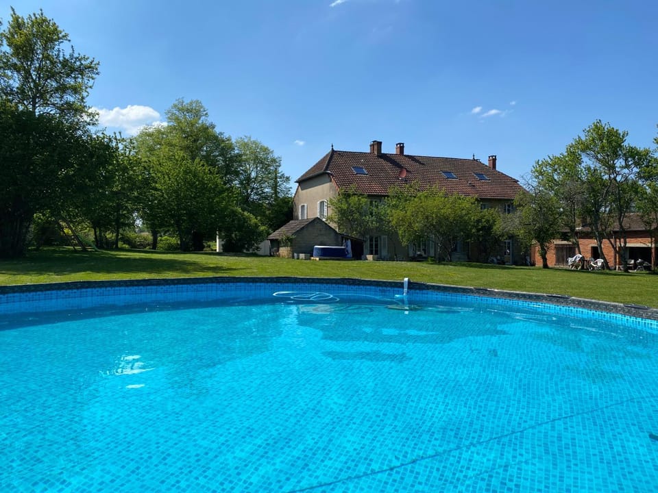 Property building, Spring, Natural landscape, Garden, Garden view, Pool view, Swimming pool