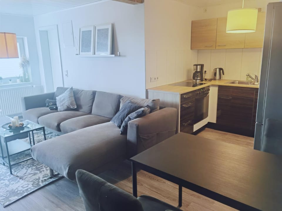 Kitchen or kitchenette, Living room, Seating area, Dining area