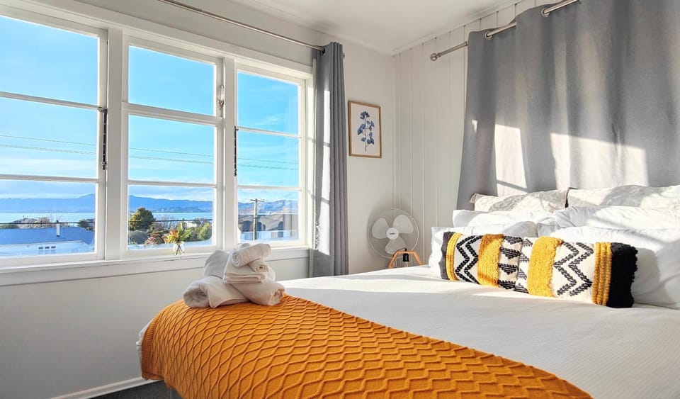 Bed, Bedroom, Lake view, towels