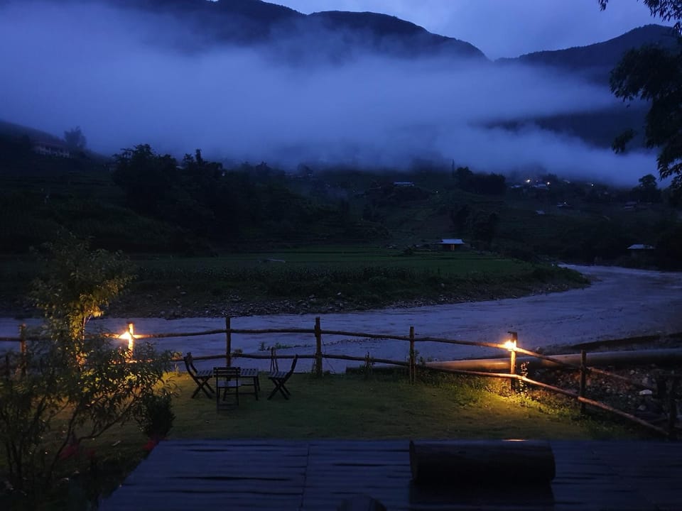 Night, Natural landscape, Mountain view, River view