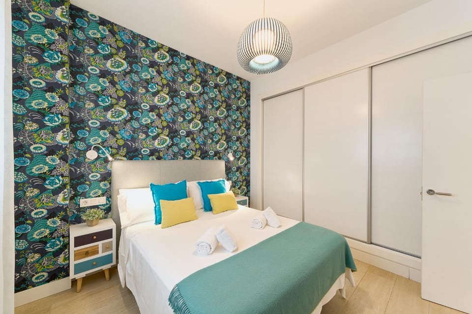 Bed, wardrobe