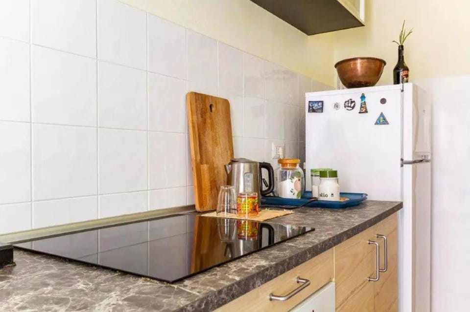 Kitchen or kitchenette, stove
