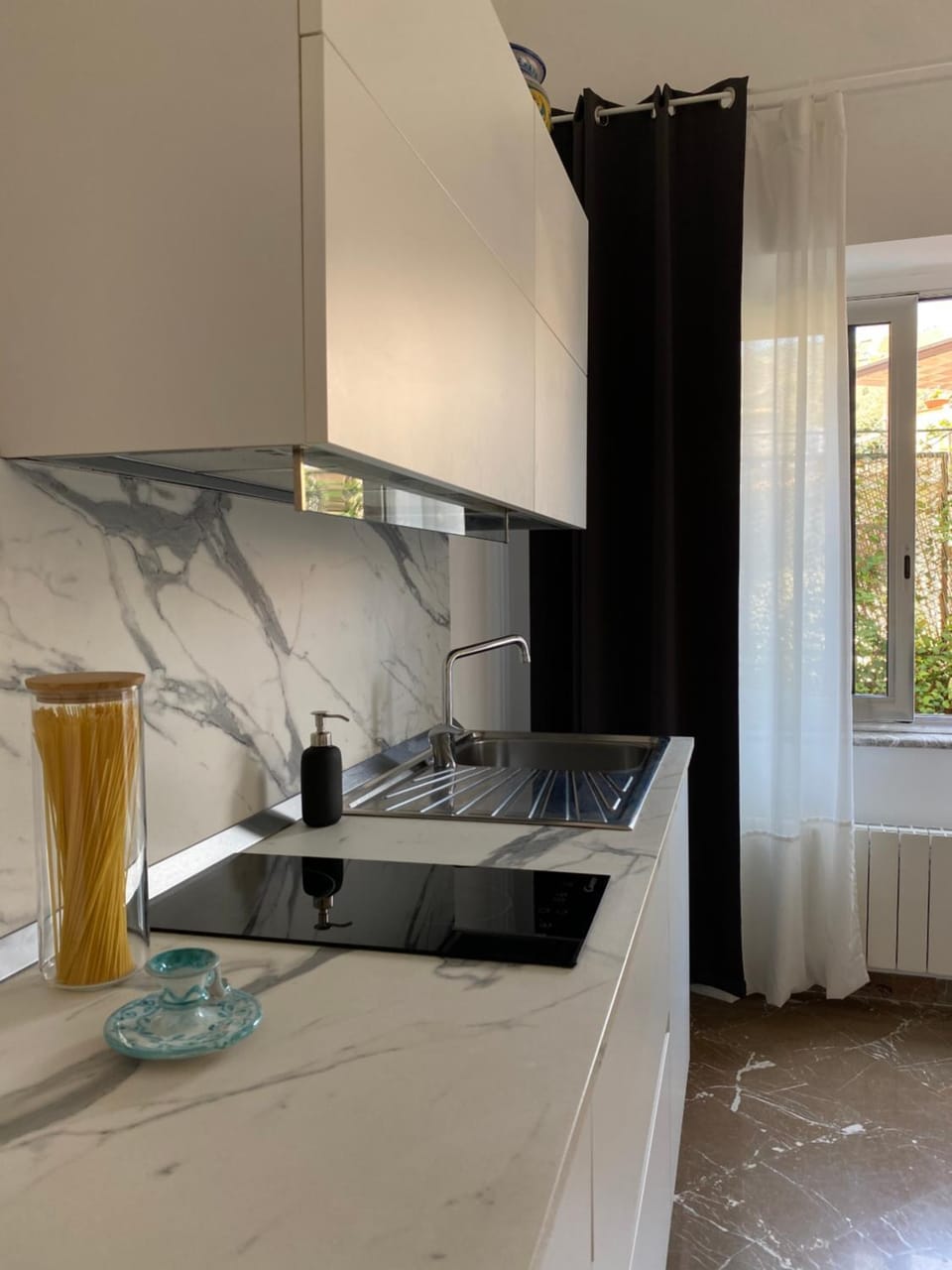 Kitchen or kitchenette, stove