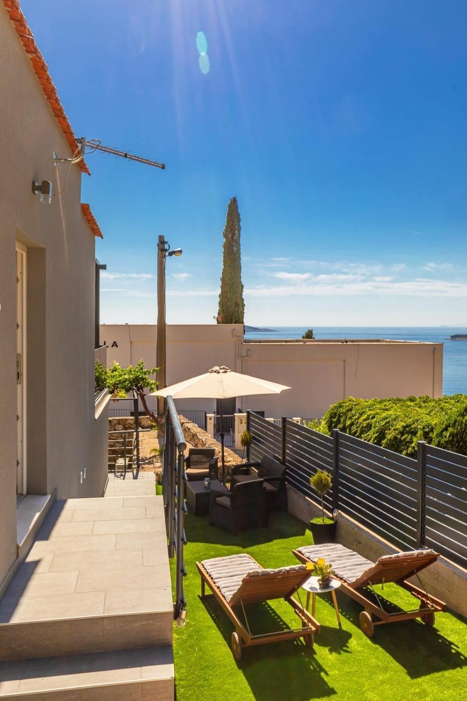 Garden, View (from property/room), Balcony/Terrace, Garden view, Sea view, sunbed