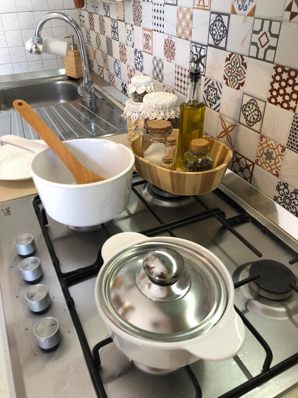 Kitchen or kitchenette, stove, kitchen