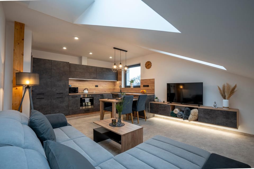 Kitchen or kitchenette, Living room, Seating area