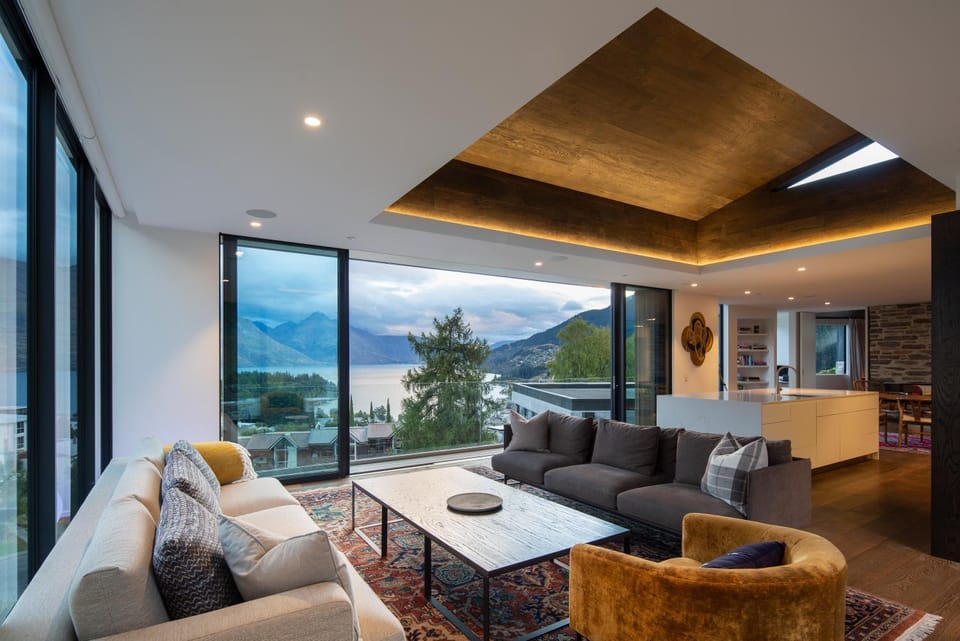 Living room, Seating area, Lake view, Mountain view