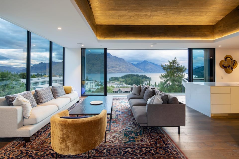 Living room, Seating area, Mountain view