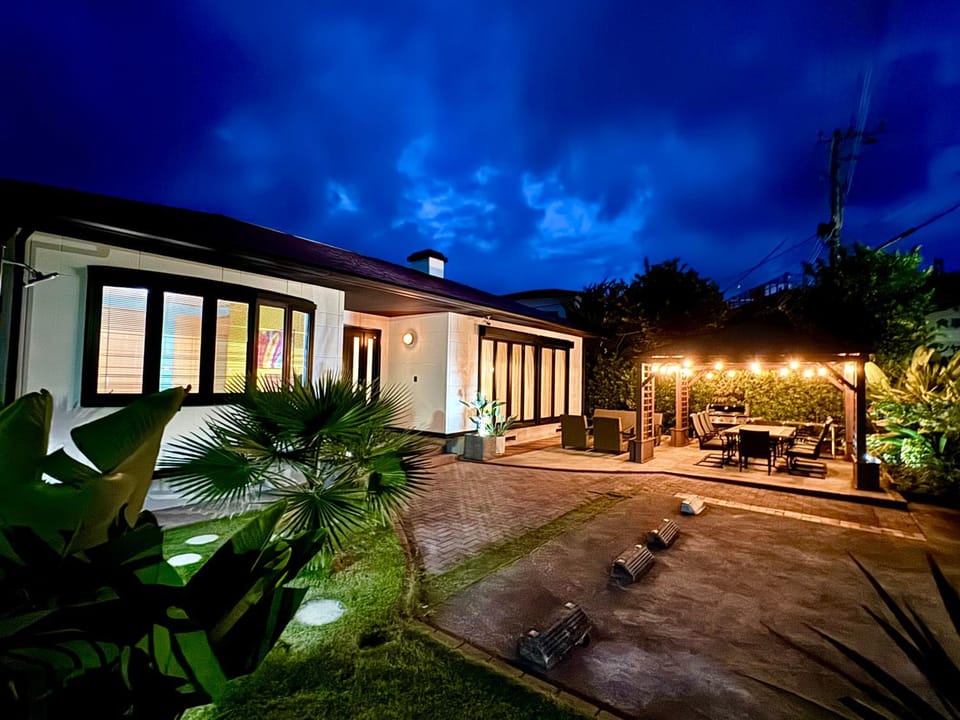 Property building, Night, Garden, Garden view
