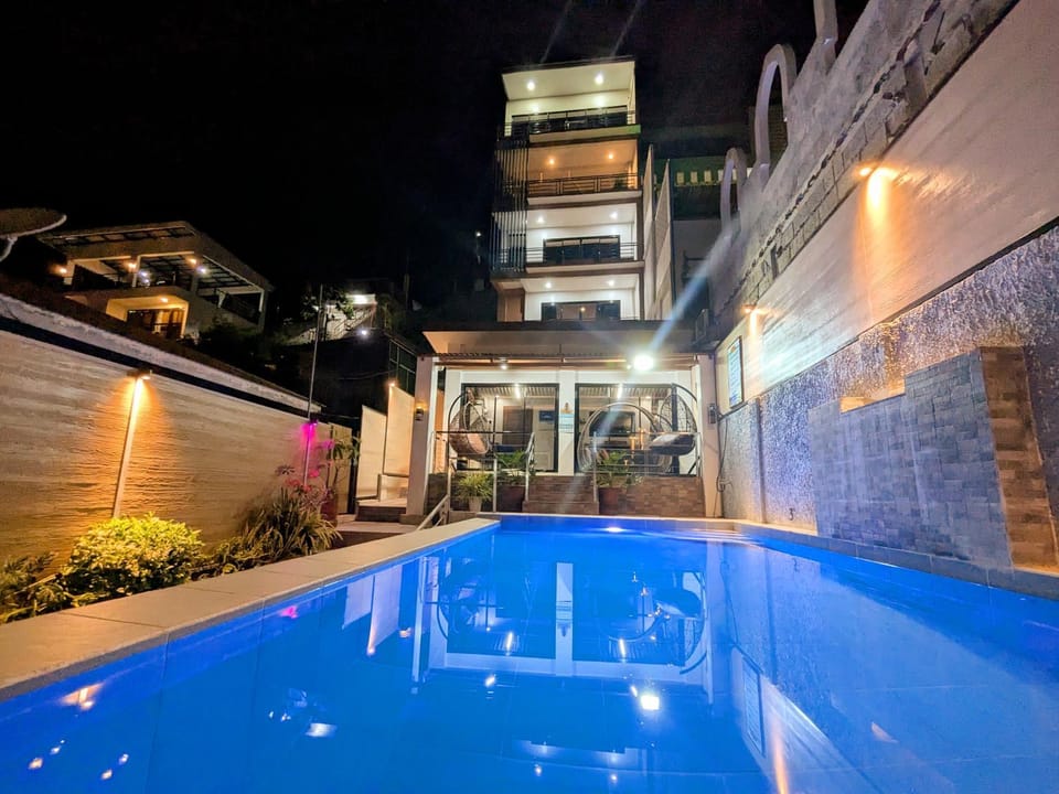 Night, Pool view, Swimming pool, Swimming pool