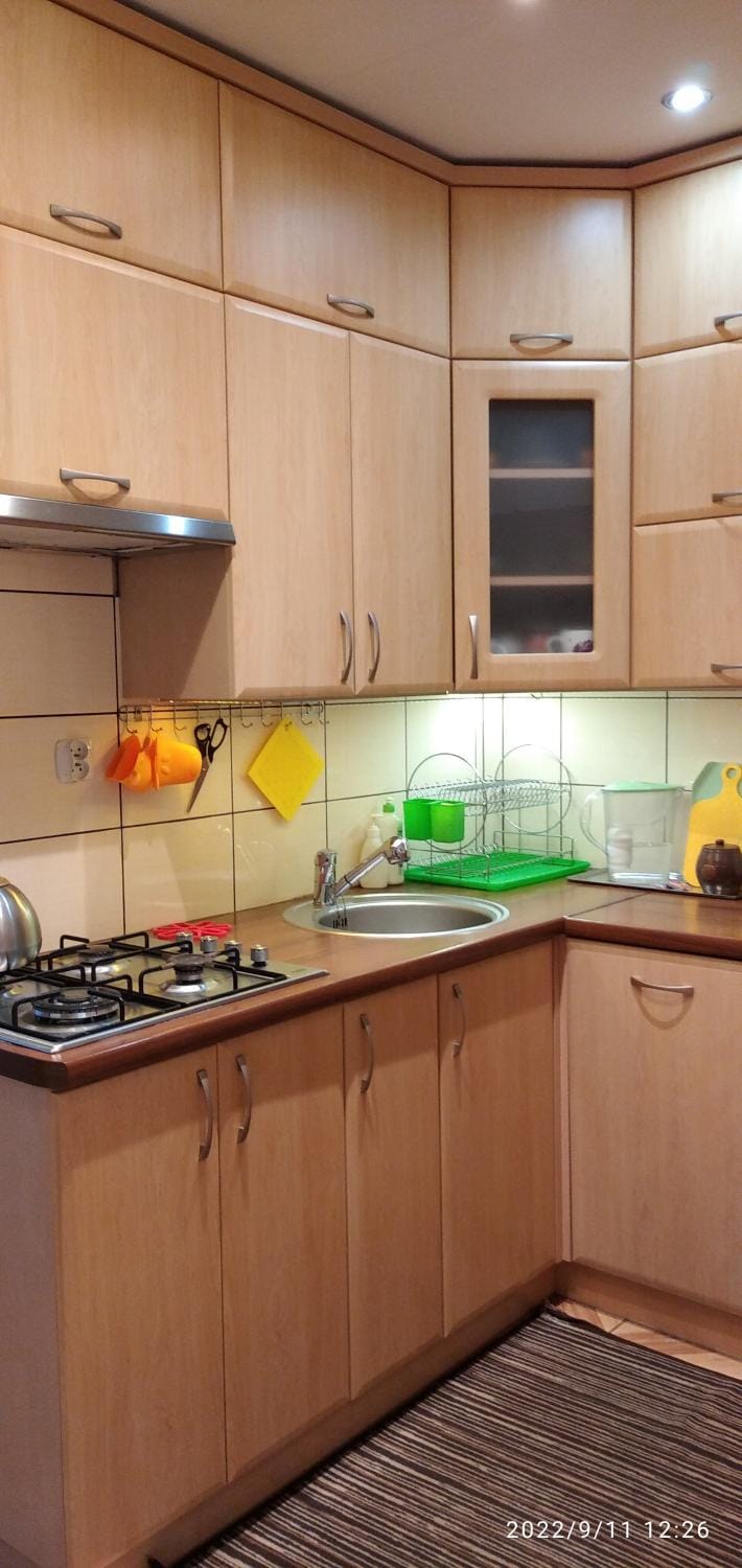 Kitchen or kitchenette, stove