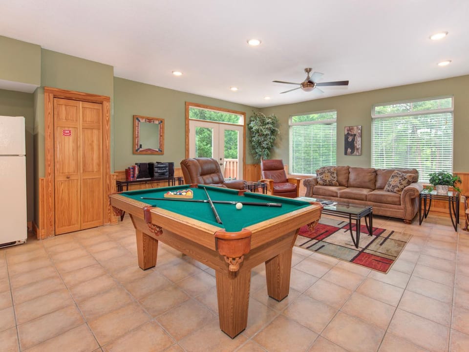 Billiard, Game Room, Living room, Seating area, Garden view, furniture