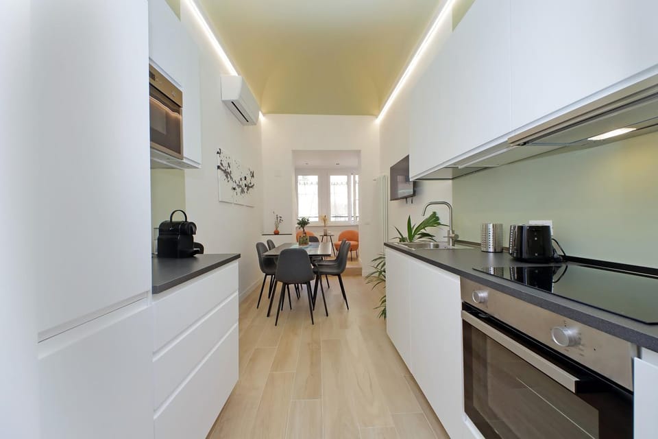 Kitchen or kitchenette, oven, stove, toaster