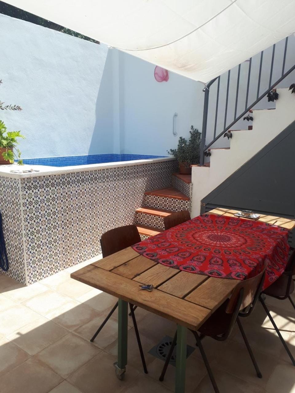 Patio, Seating area, Dining area, Pool view