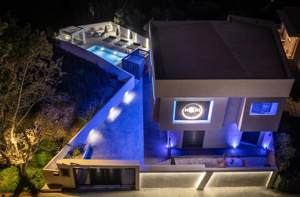 Property building, Night, Swimming pool