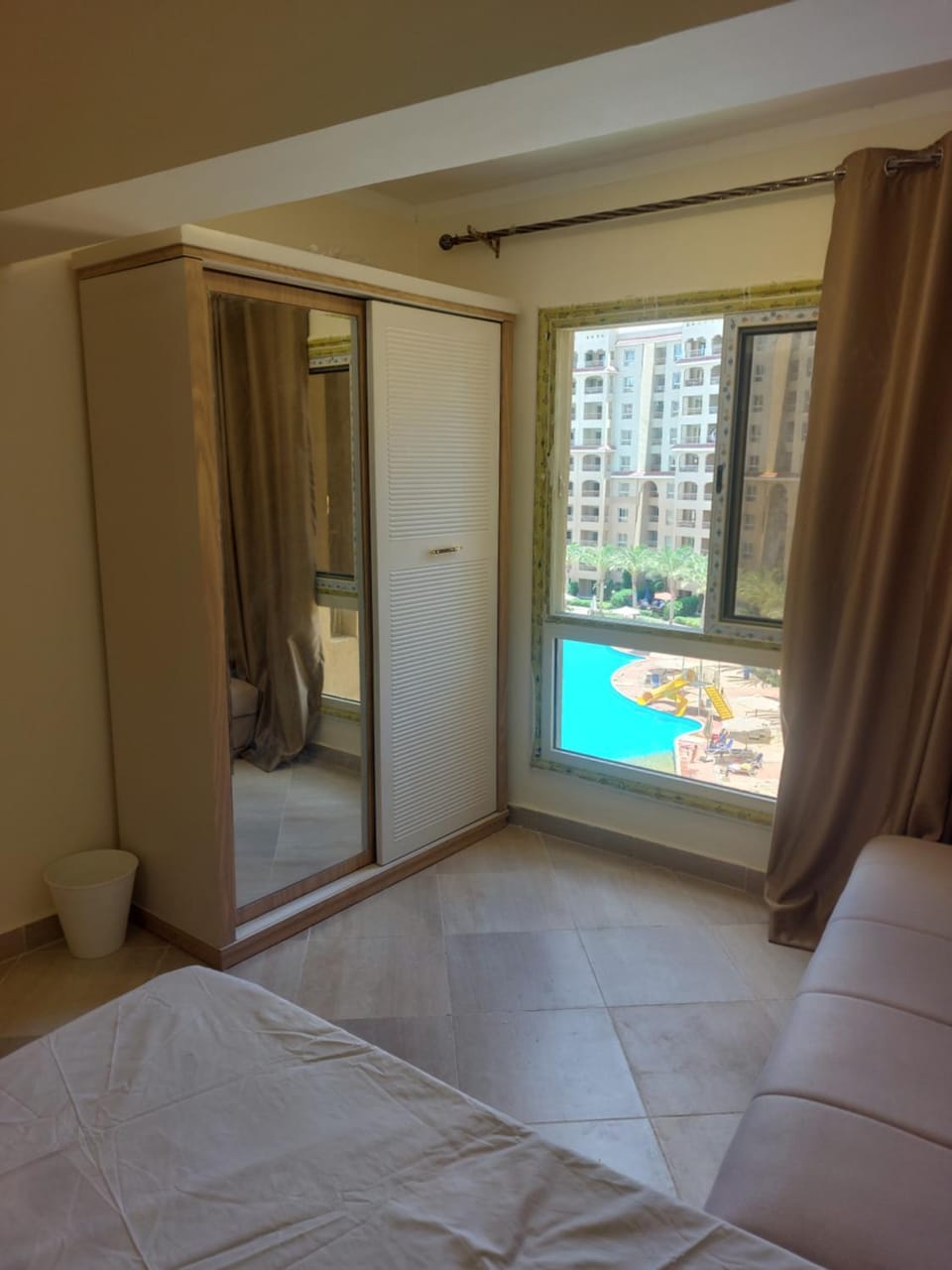 Bed, Photo of the whole room, Bedroom, Pool view