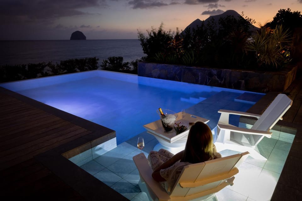Patio, Night, People, Natural landscape, Guests, Mountain view, Pool view, Sea view, Swimming pool, group of guests, sunbed