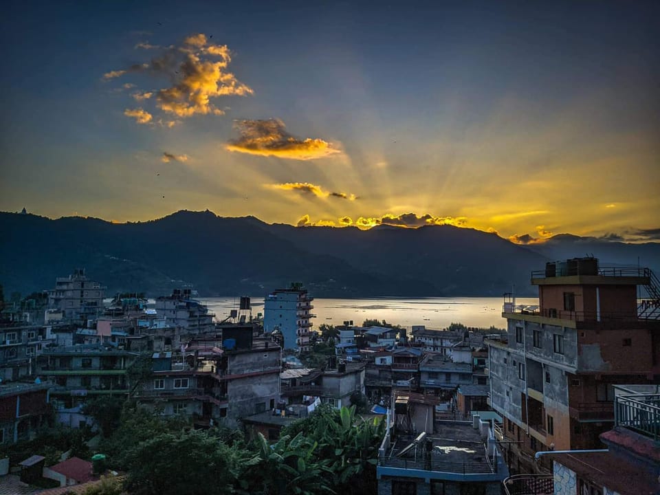 Natural landscape, Lake view, Mountain view, Sunset
