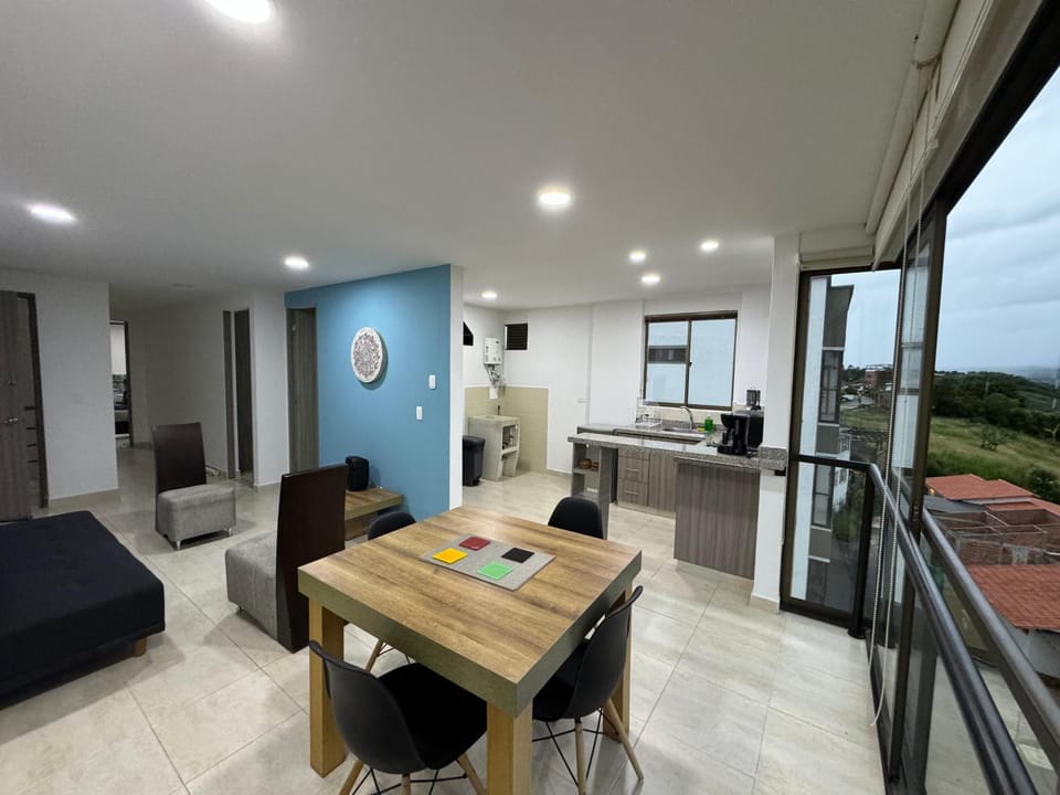 Kitchen or kitchenette, Living room, Seating area, Dining area, Mountain view